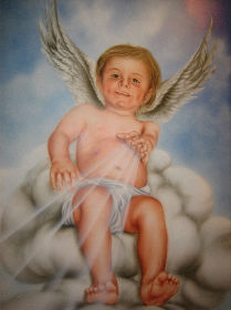  Een van de twee engelen die op het plafond werden geschilderd.