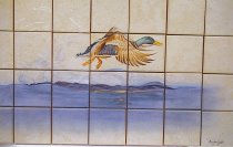 De fresco's op betegelen voor keuken: Vlucht van eend Colvert.