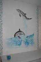 Fresques sur carrelage pour salle de bain : Jeux de dauphin.