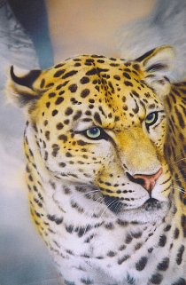 Detail of trompe-l'oeil: portrait of leopard.
