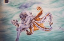   Detail of trompe-l'oeil: octopus deploying its tantacules.