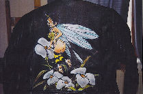 Character of BD on leather jacket.