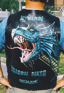 Head of dragon on leather jacket. 